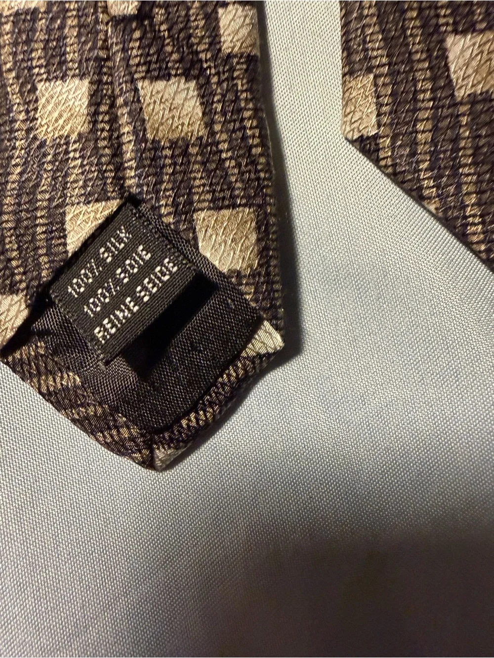 Pavone Brown and Cream Checked Geometric Men's Tie. Made in Italy